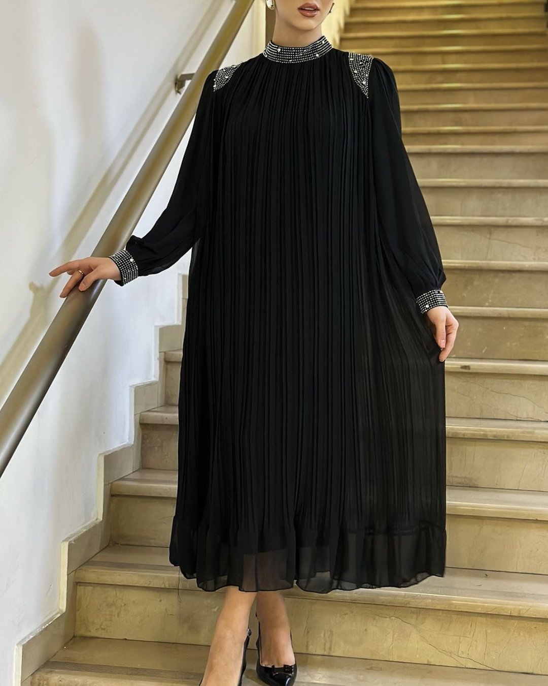 Maxi Šaty Plisované Vzory Elegantní Exkluzivní Edice