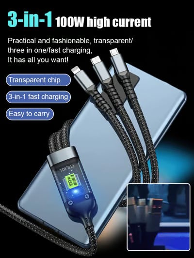 💥Ograniczona czasowo promocja 50% ZNIŻKI🔥⚡Przezroczysty, świecący kabel 3 w 1 do superszybkiego ładowania
