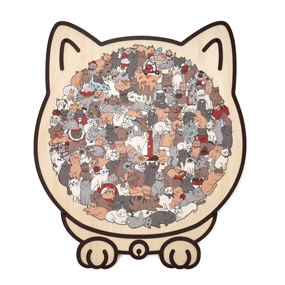 🎅🎄135dílné dřevěné puzzle ve tvaru kočky v barvách Morandiho🐱🎁