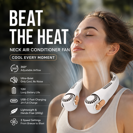 🔥☀️ Ventilátor na krk s otočnou hlavicí – tišší než šelest listí, v horku chladí jako horský vánek! 🌬️❄️