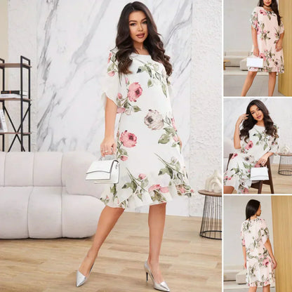 Dámské šifonové šaty s potiskem - Jednodílný elegantní styl