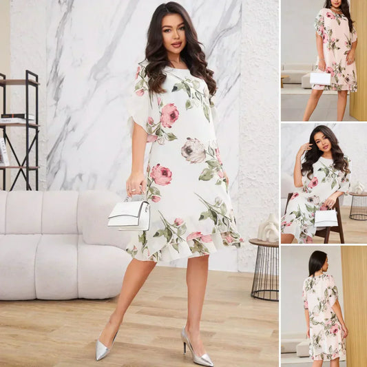 Dámské šifonové šaty s potiskem - Jednodílný elegantní styl