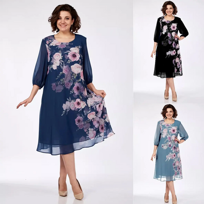 🌸 Dámské šaty s kulatým výstřihem s elegantním květinovým potiskem