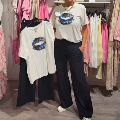 🔥Dámský top s potiskem + ležérní elastické kalhoty