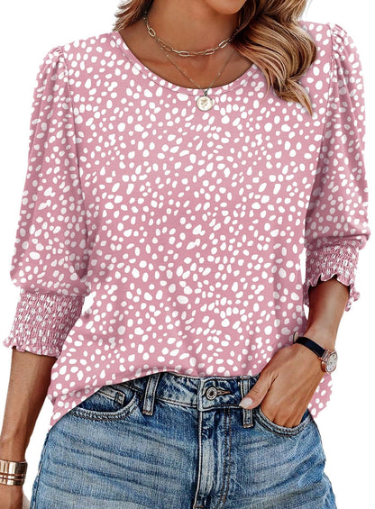 ✨Dámské elegantní volné blůzy s 3/4 rukávy a smockovými manžetami👚
