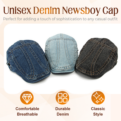 👒 Unisex džínová čepice newsboy – Nadčasová nastavitelná prodyšná 🍂