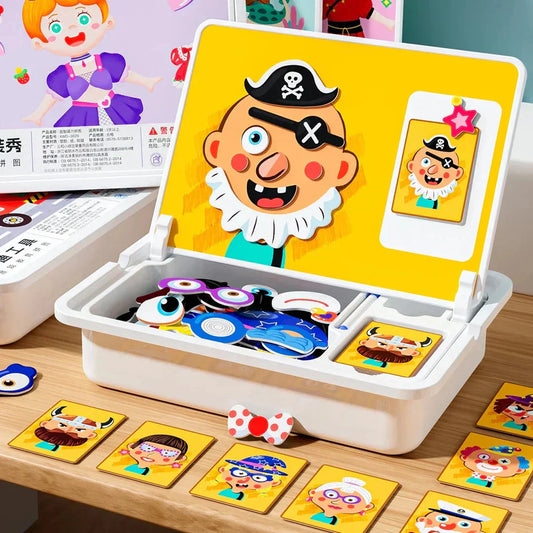 Magnetické puzzle Face Dress Up Cestovní hra Dvoustranná předškolní vzdělávací hračka pro děti