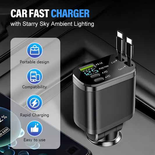 🚗Rychlá nabíječka do auta Starry Sky s atmosférickým osvětlením✨