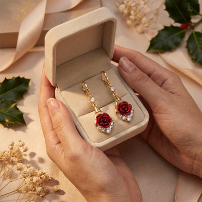 Elegantní náušnice s červenou růží
