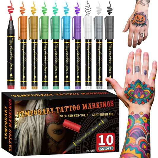 10-Color Temporary Tattoo Markers Set