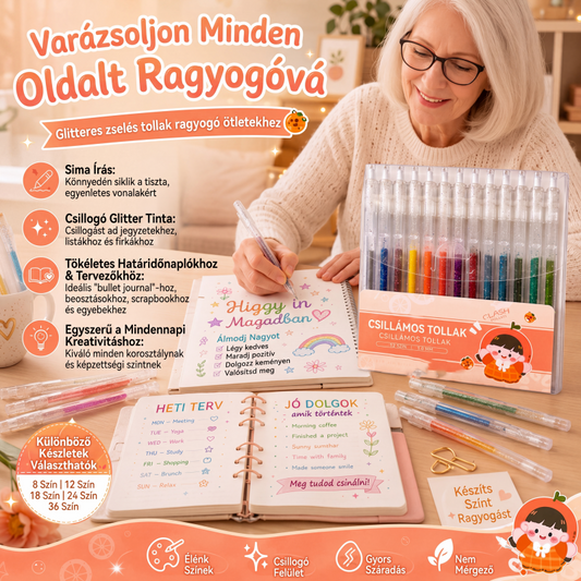✨ Sada gelových per s vysouvací špičkou a třpytkami pro psaní deníku a kreslení