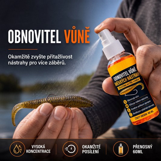 🎣 Sprej na zvýraznění vůně měkkých nástrah – Vysoce koncentrovaný osvěžovač vůně pro rybářské nástrahy, s okamžitým účinkem, přenosný sprej pro měkké nástrahy do sladké i slané vody