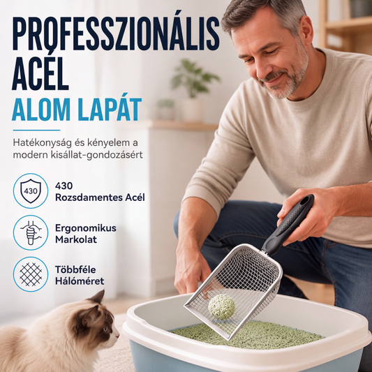 🐱 Jemná kovová lopatka na kočičí stelivo s síťkou – z profesionální nerezové oceli, rychlé prosévání a ergonomická protiskluzová rukojeť ✨