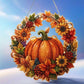 🎃 5D diamantové malování podzimní věnec DIY sada – Průhledný akrylový základ, design s dýní/slunečnicí/javorovými listy, kompletní nástroje včetně řetízku – Perfektní dekorace na okno nebo zeď ✨