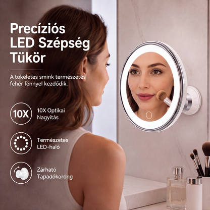🔥 Zvětšovací zrcátko 10x s LED – ideální pro líčení a péči o pleť, včetně přísavky