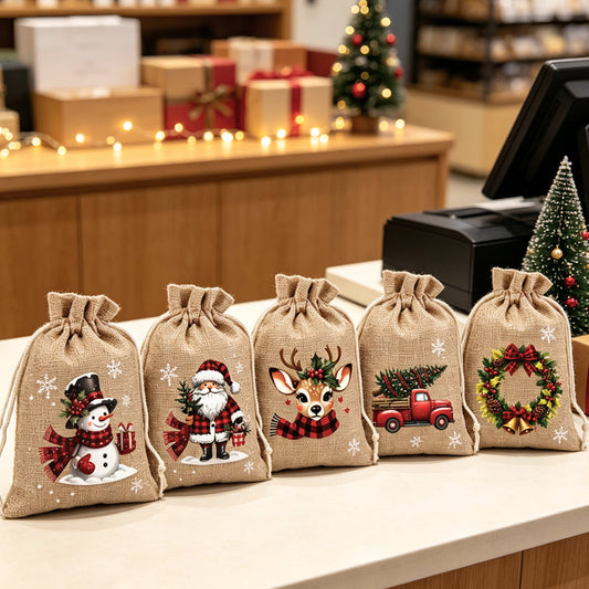 🎄🎁 Vánoční dárkové pytlíky – vánoční motivy stahovací šňůrka a odolný materiál ✨🎅