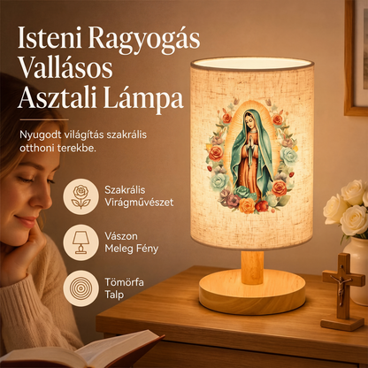 Dřevěná stolní lampa s motivem Panny Marie