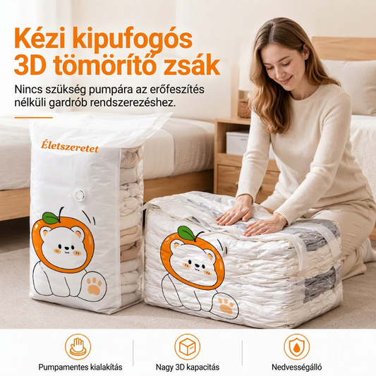 🧳 Ruční 3D vakuový sáček – není potřeba vzduchová pumpa, opakovaně použitelný, maximálně využívá úložný prostor – chrání přikrývky a oblečení! ✨👚