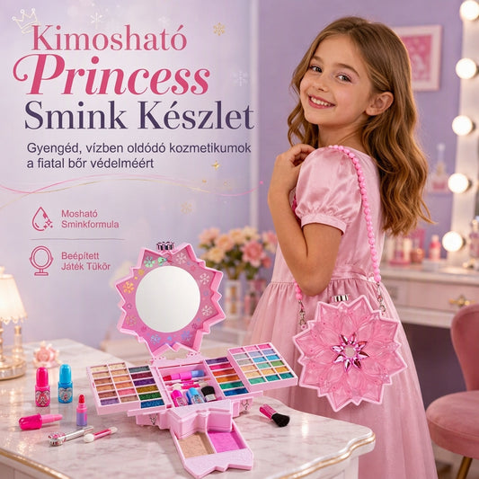 ✨ Omyvatelná sada na líčení ”Princezna“ – Nedráždí pokožku, s podnosy a přenosným pouzdrem 🎀