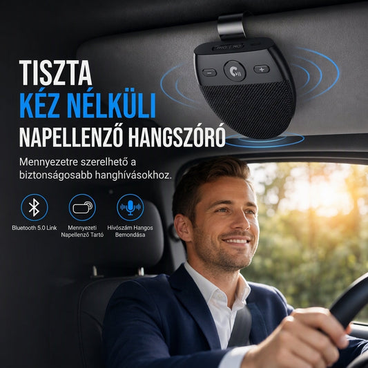 🚗 SP11 – Bluetooth handsfree zařízení do auta s integrovaným slunečním štítem, s funkcí automatického zapnutí při detekci vibrací, podporuje A2DP a hlasové upozornění na příchozí hovory