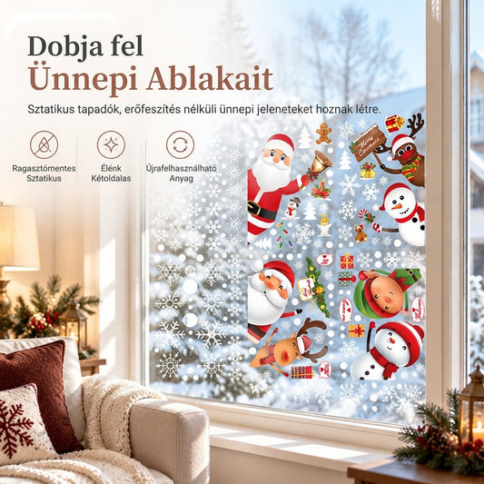 🎅🎄 Vánoční statické samolepky na okna z PVC – Snadno nalepitelná sváteční dekorace ✨