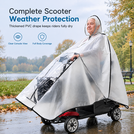 🌧️ Pláštěnka s plným krytím pro pomůcky pro mobilitu – Voděodolná PVC stříška, chrání před deštěm a větrem, pohodlný pohyb venku